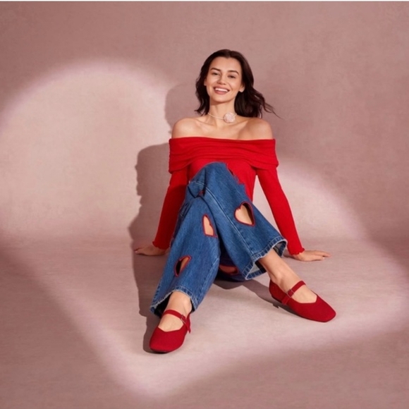 Vivaia Shoes - Vivaia Margot Mary Jane Square Toe Flats Buckle Strap Ruby Red Shoes - 39/8